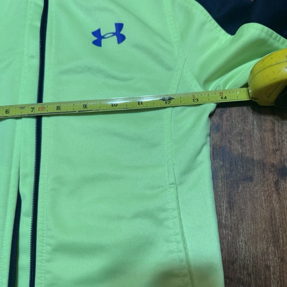 Under Armour‎ Track Jacket Boys Size 6. Neon Green Blue Sleeves Full zip